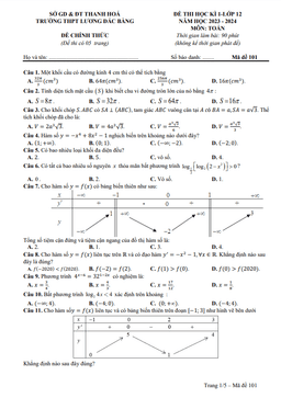 đề học kì 1 toán 12 năm 2023 – 2024 trường thpt lương đắc bằng – thanh hóa