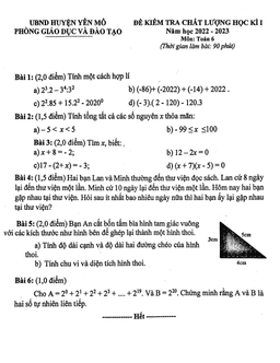 đề học kì 1 toán 6 năm 2022 – 2023 phòng gd&đt yên mô – ninh bình