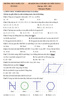 đề học kì 1 toán 6 năm 2022 – 2023 trường thcs nghĩa tân – hà nội