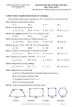 đề học kì 1 toán 6 năm 2023 – 2024 phòng gd&đt ninh hòa – khánh hòa