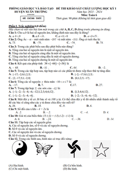 đề học kì 1 toán 6 năm 2023 – 2024 phòng gd&đt xuân trường – nam định
