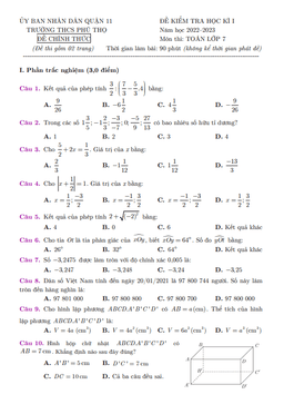 đề học kì 1 toán 7 năm 2022 – 2023 trường thcs phú thọ – tp hcm