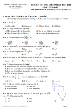 đề học kì 1 toán 7 năm 2023 – 2024 phòng gd&đt ninh hòa – khánh hòa