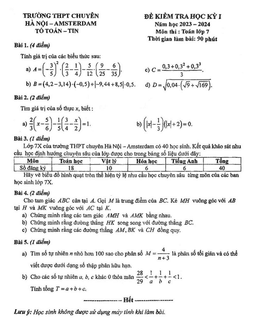 đề học kì 1 toán 7 năm 2023 – 2024 trường thpt chuyên hà nội – amsterdam