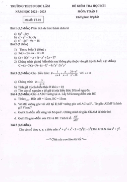 đề học kì 1 toán 8 năm 2022 – 2023 trường thcs ngọc lâm – hà nội