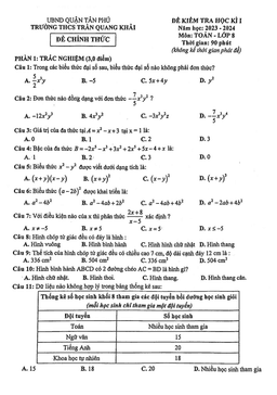 đề học kì 1 toán 8 năm 2023 – 2024 trường thcs trần quang khải – tp hcm
