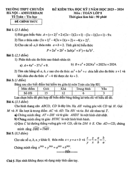 đề học kì 1 toán 8 năm 2023 – 2024 trường thpt chuyên hà nội – amsterdam