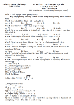 đề học kì 1 toán 9 năm 2023 – 2024 phòng gd&đt nghĩa hưng – nam định