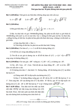 đề học kì 1 toán 9 năm 2023 – 2024 phòng gd&đt ninh hòa – khánh hòa
