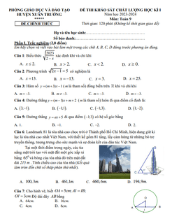 đề học kì 1 toán 9 năm 2023 – 2024 phòng gd&đt xuân trường – nam định