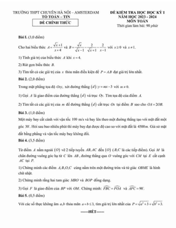 đề học kì 1 toán 9 năm 2023 – 2024 trường thpt chuyên hà nội – amsterdam