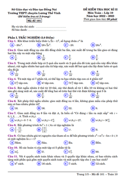 đề học kì 2 toán 10 năm 2022 – 2023 trường chuyên lương thế vinh – đồng nai