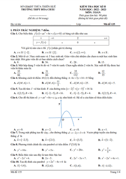 đề học kì 2 toán 10 năm 2022 – 2023 trường thpt hóa châu – tt huế