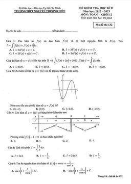 đề học kì 2 toán 12 năm 2022 – 2023 trường thpt nguyễn thượng hiền – tp hcm