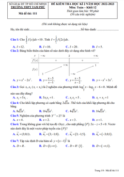 đề học kì 2 toán 12 năm 2022 – 2023 trường thpt tam phú – tp hcm