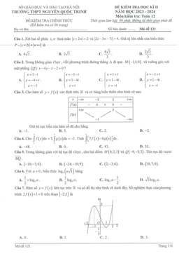 đề học kì 2 toán 12 năm 2023 – 2024 trường thpt nguyễn quốc trinh – hà nội