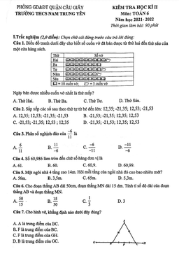 đề học kì 2 toán 6 năm 2021 – 2022 trường thcs nam trung yên – hà nội
