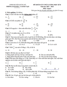 đề học kì 2 toán 6 năm 2022 – 2023 phòng gd&đt hưng hà – thái bình