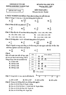 đề học kì 2 toán 6 năm 2022 – 2023 phòng gd&đt tây hồ – hà nội