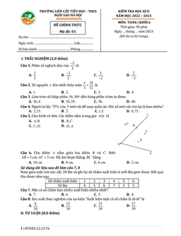 đề học kì 2 toán 6 năm 2022 – 2023 trường th & thcs ngôi sao hà nội