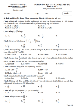 đề học kì 2 toán 6 năm 2022 – 2023 trường thcs an thắng – hải phòng