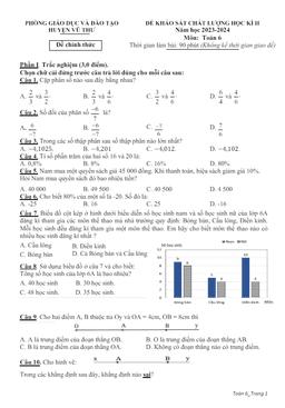 đề học kì 2 toán 6 năm 2023 – 2024 phòng gd&đt vũ thư – thái bình