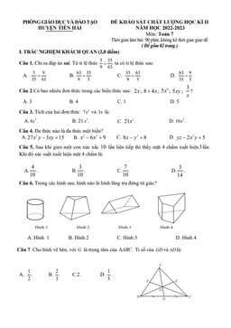 đề học kì 2 toán 7 knttvcs năm 2022 – 2023 phòng gd&đt tiền hải – thái bình