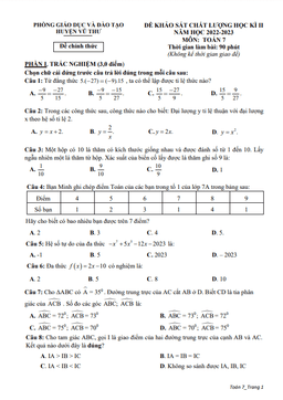 đề học kì 2 toán 7 năm 2022 – 2023 phòng gd&đt vũ thư – thái bình