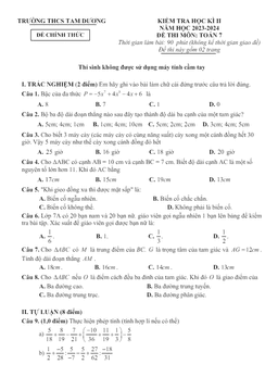 đề học kì 2 toán 7 năm 2023 – 2024 trường thcs tam dương – vĩnh phúc