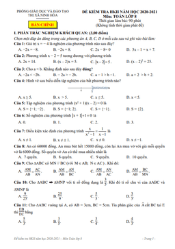 đề học kì 2 toán 8 năm 2020 – 2021 phòng gd&đt thị xã ninh hòa – khánh hòa