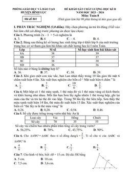 đề học kì 2 toán 8 năm 2023 – 2024 phòng gd&đt bình lục – hà nam