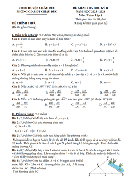 đề học kì 2 toán 8 năm 2023 – 2024 phòng gd&đt châu đức – br vt