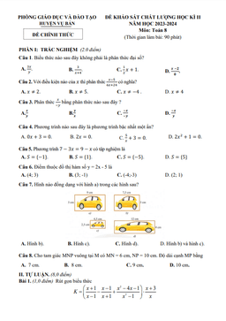đề học kì 2 toán 8 năm 2023 – 2024 phòng gd&đt vụ bản – nam định