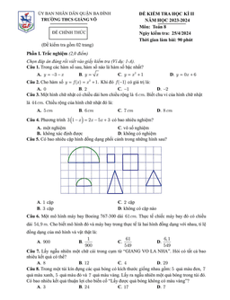 đề học kì 2 toán 8 năm 2023 – 2024 trường thcs giảng võ – hà nội