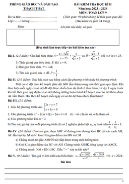 đề học kì 2 toán 9 năm 2023 – 2024 phòng gd&đt thạch thất – hà nội