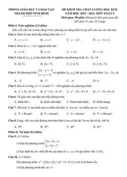 đề học kì 2 toán 9 năm 2023 – 2024 phòng gd&đt thành phố ninh bình