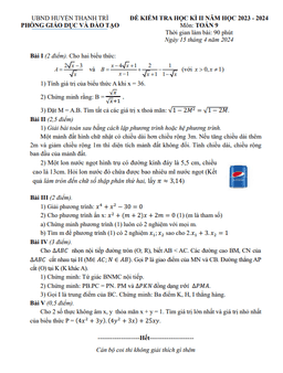 đề học kì 2 toán 9 năm 2023 – 2024 phòng gd&đt thanh trì – hà nội