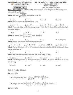 đề học kì 2 toán 9 năm 2023 – 2024 phòng gd&đt xuân trường – nam định