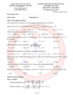 đề học kì 2 toán 9 năm 2023 – 2024 trường thcs hoàng văn thụ – nam định