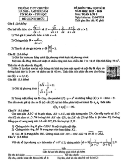 đề học kì 2 toán 9 năm 2023 – 2024 trường thpt chuyên hà nội – amsterdam