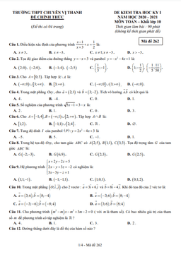 đề học kỳ 1 toán 10 năm 2020 – 2021 trường thpt chuyên vị thanh – hậu giang