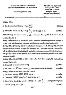 đề học kỳ 1 toán 10 năm 2022 – 2023 trường thpt nguyễn thị minh khai – tp hcm