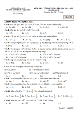 đề học kỳ 1 toán 10 năm 2022 – 2023 trường thpt phan ngọc hiển – cà mau