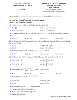 đề học kỳ 1 toán 10 năm 2023 – 2024 trường thpt yên mô b – ninh bình