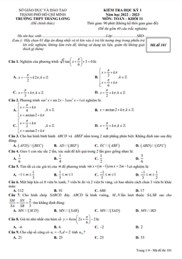 đề học kỳ 1 toán 11 năm 2022 – 2023 trường thpt thăng long – tp hcm