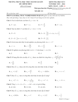 đề học kỳ 1 toán 11 năm 2023 – 2024 trường th thực hành sài gòn – tp hcm
