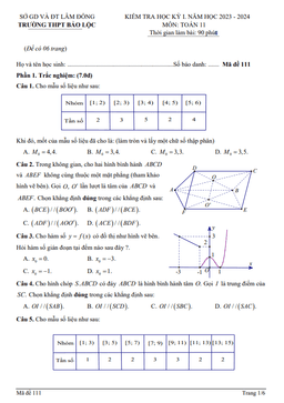 đề học kỳ 1 toán 11 năm 2023 – 2024 trường thpt bảo lộc – lâm đồng