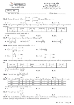 đề học kỳ 1 toán 11 năm 2023 – 2024 trường thpt bùi thị xuân – tp hcm