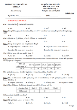 đề học kỳ 1 toán 11 năm 2023 – 2024 trường thpt chu văn an – an giang