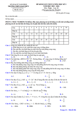 đề học kỳ 1 toán 11 năm 2023 – 2024 trường thpt giao thủy – nam định